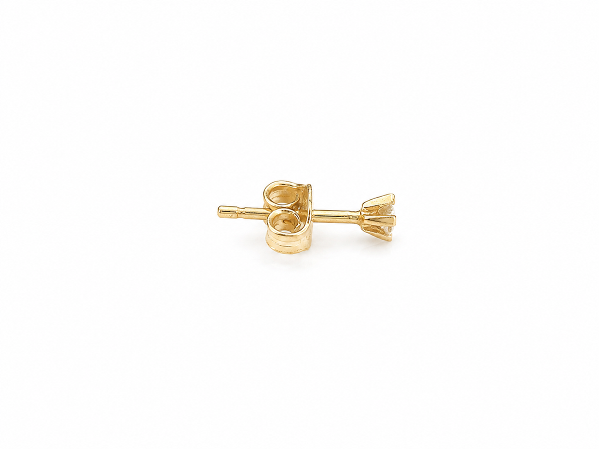 14K Gold Single Cubic Zirconia Stud Earring ladies