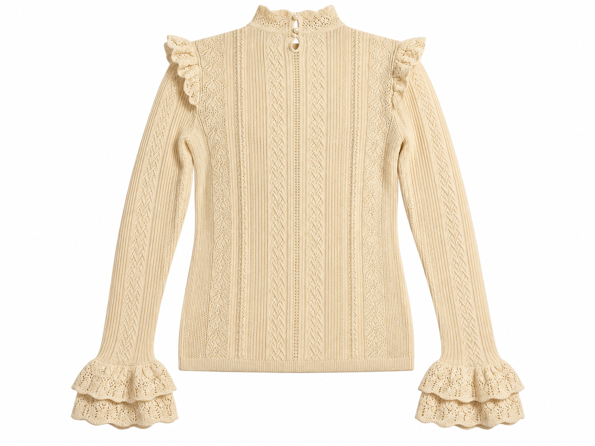 Polo Ralph Lauren Women’s Cream Cable Knit Ruffle Pullover – Size M ladies