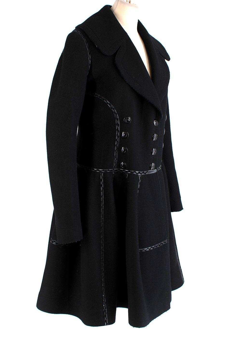 AZZEDINE ALAÏA ALAIA Wool Leather Trim Coat Fit & Flare F 38 US 6 UK 10 ladies