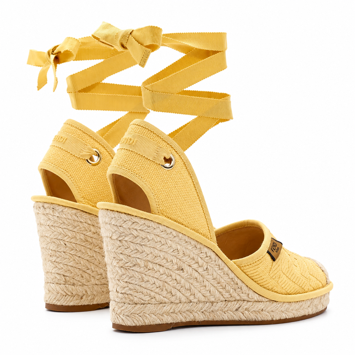 Fendi Raffia FF Embroidered Roma Ankle Wrap Espadrille Wedges size 39 ladies
