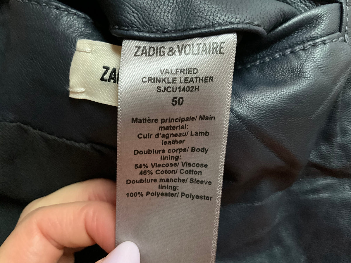 ZADIG & VOLTAIRE Valfried Crinkle Leather Jacket Navy Size 50 men