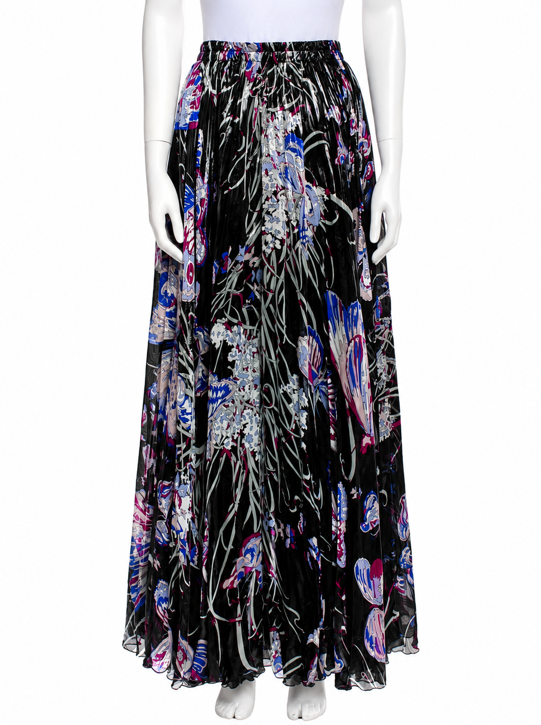 Emilio Pucci Silk Butterfly Print Pleated Maxi Skirt – Size L ladies