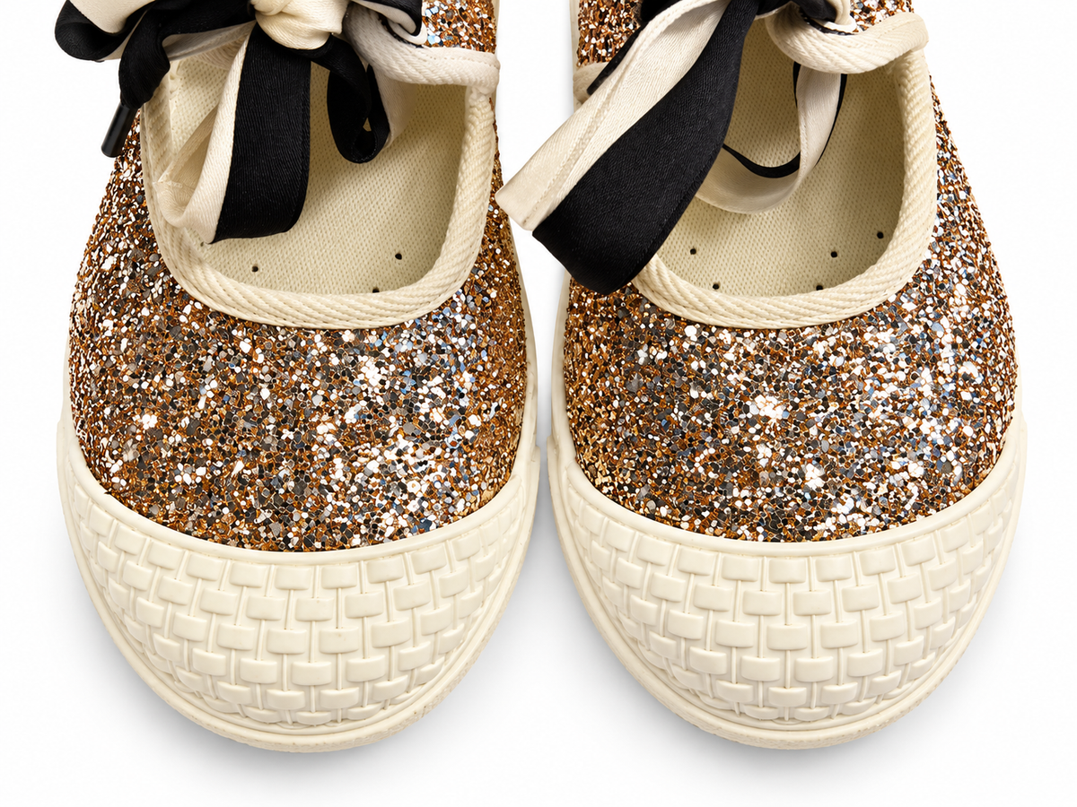 Valentino Garavani Bay By Bay Glitter Ballerina Sneakers Flats Gold Size 38.5 ladies
