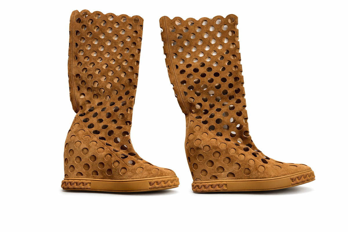 Casadei Macro net fishnet knee length boots with hidden 8 cm wedge size 39 ladies
