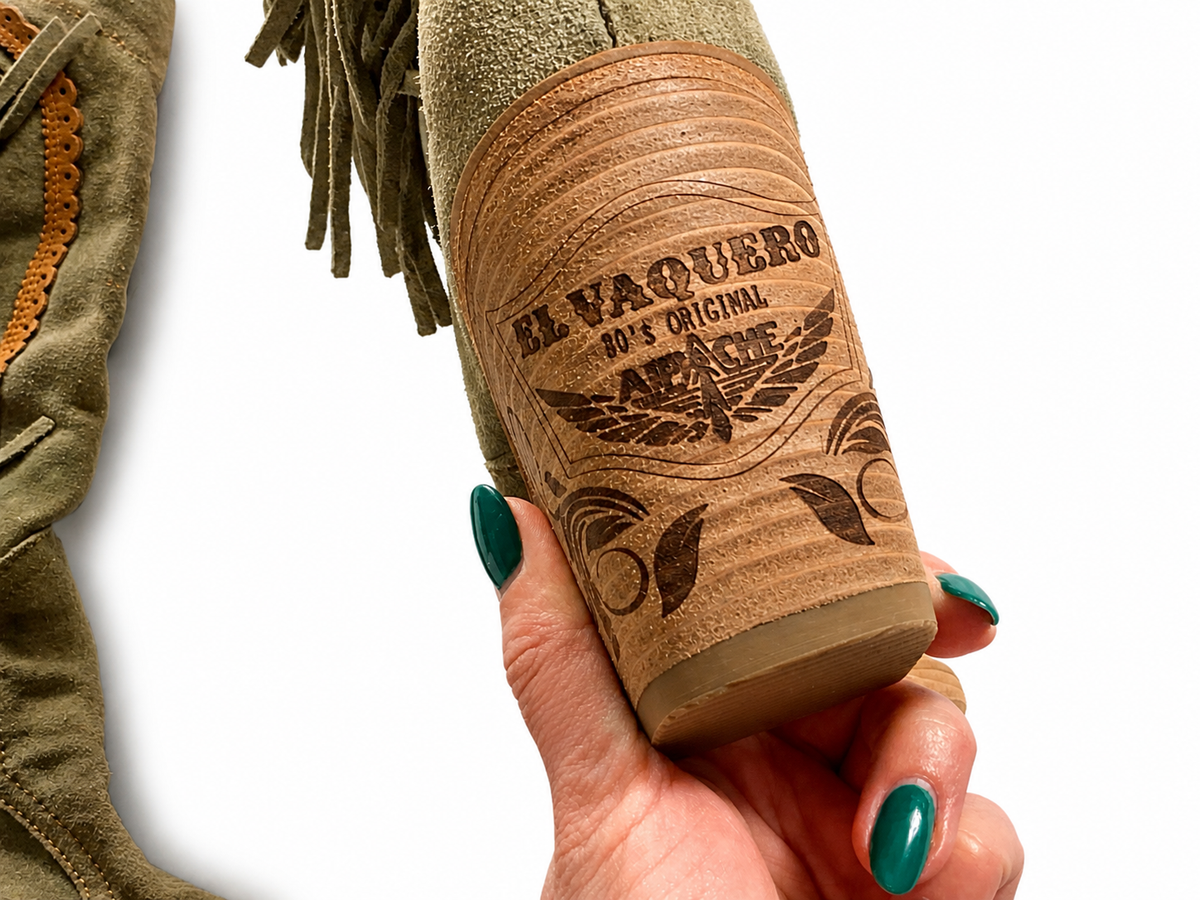 El Vaquero Kate Suede Fringe Khaki Cowboy Western Boots size 39 ladies