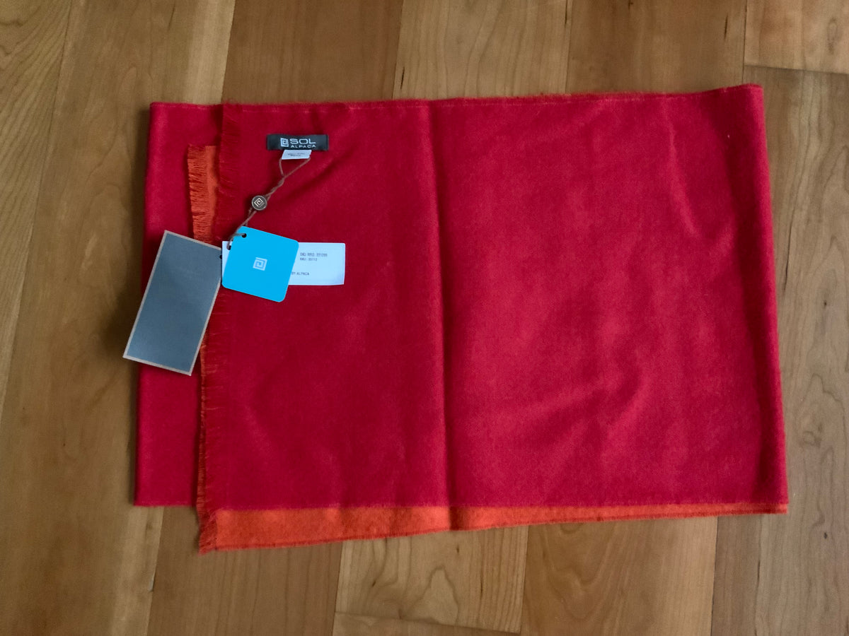 Sol Alpaca Baby Alpaca Knit Red Orange Scarf Shawl Made In Peru ladies