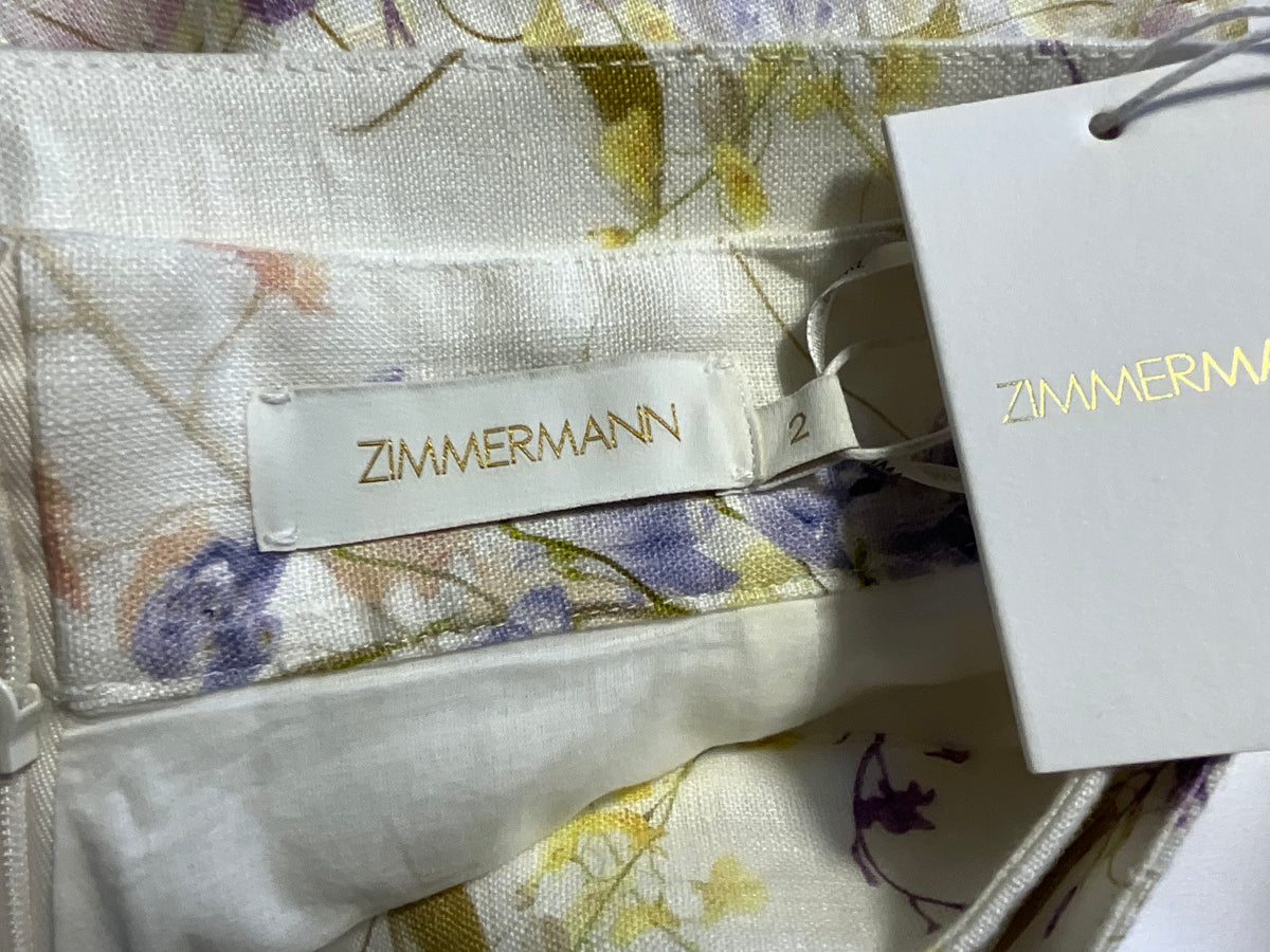 Zimmermann Rhythmic Tuck High-Waisted Floral Linen Shorts – Size 2 / UK 12 ladies