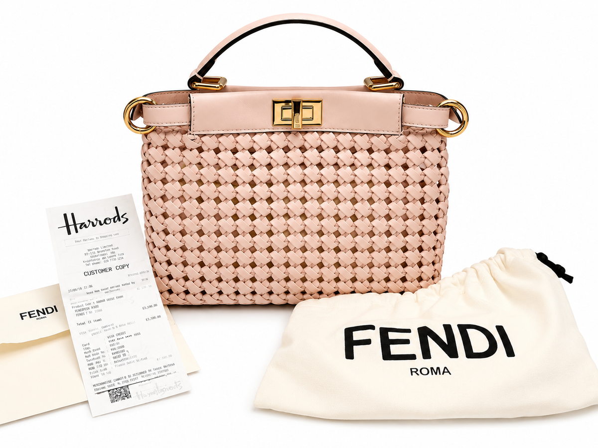 Fendi Nappa Woven Mini Peekaboo Iconic Satchel – Rosa Confetto Bag Handbag ladies