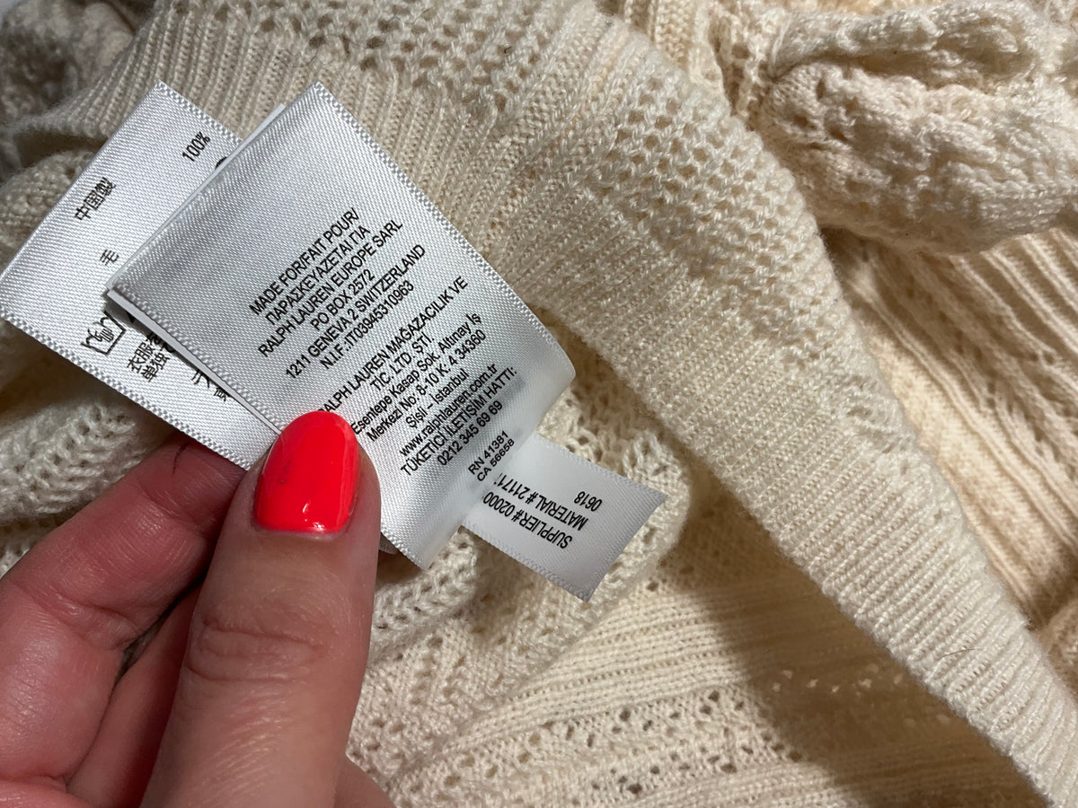 Polo Ralph Lauren Women’s Cream Cable Knit Ruffle Pullover – Size M ladies