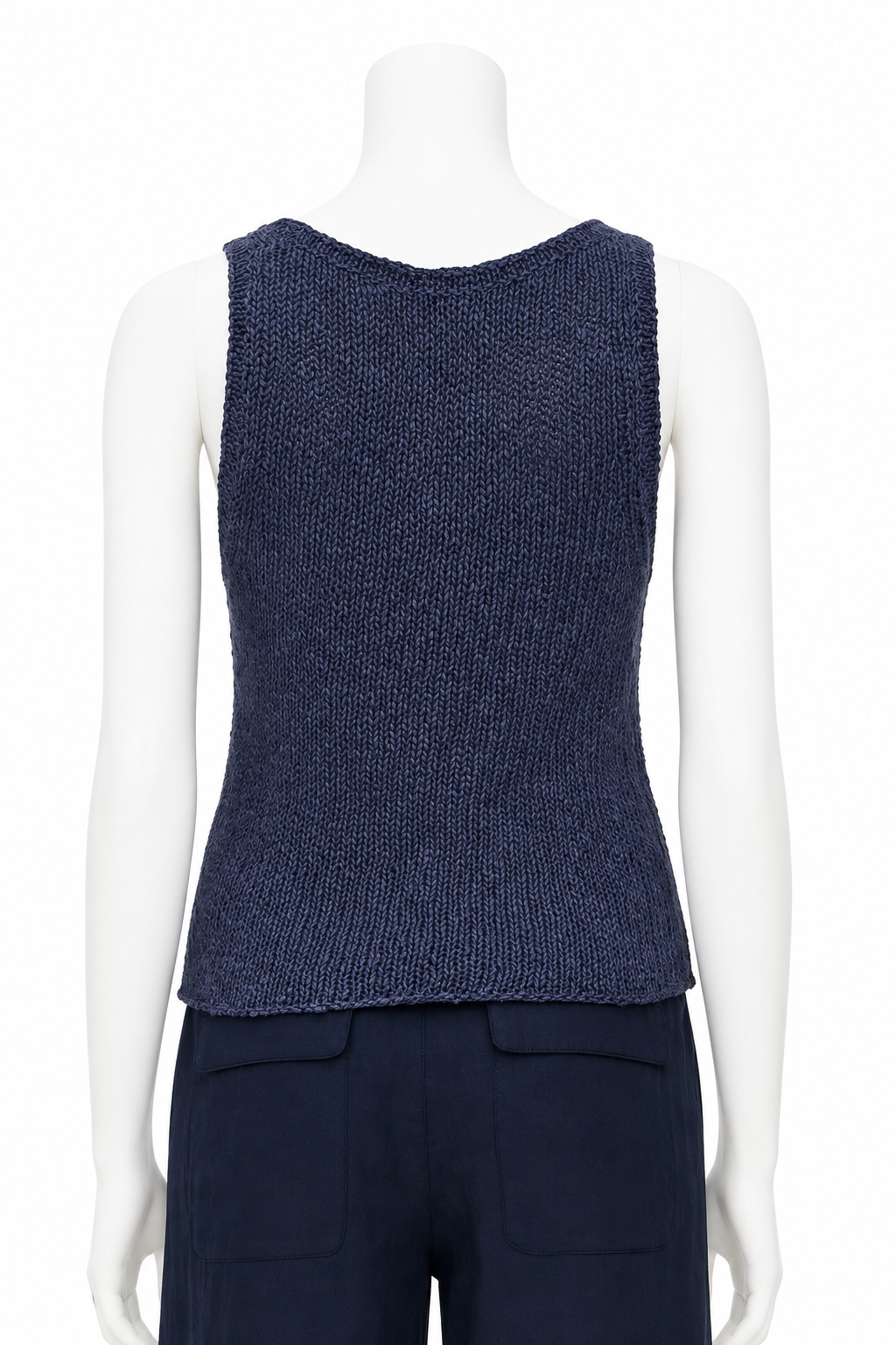 James Perse Navy Cotton & Linen-Blend Knitted Tank Top size 2 ladies