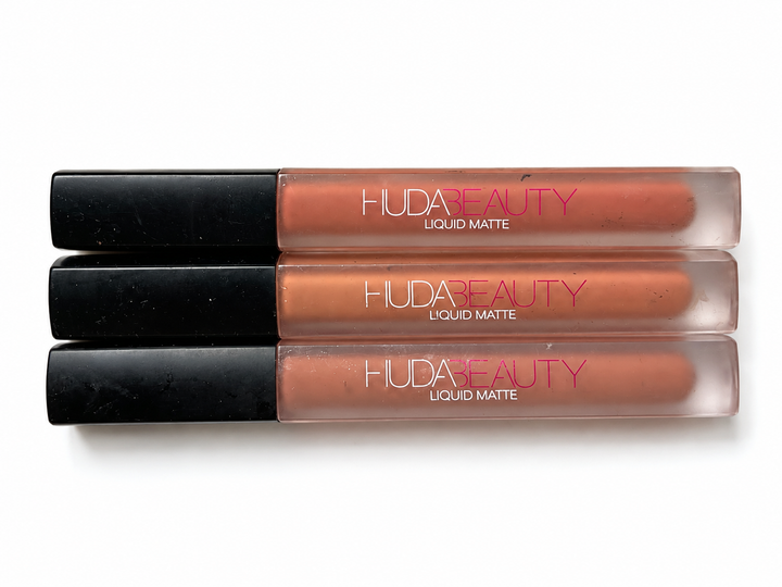 Lot of 3 Huda Beauty Liquid Matte Lipsticks – 2 Crush & 1 Bombshell – Nude Shades ladies