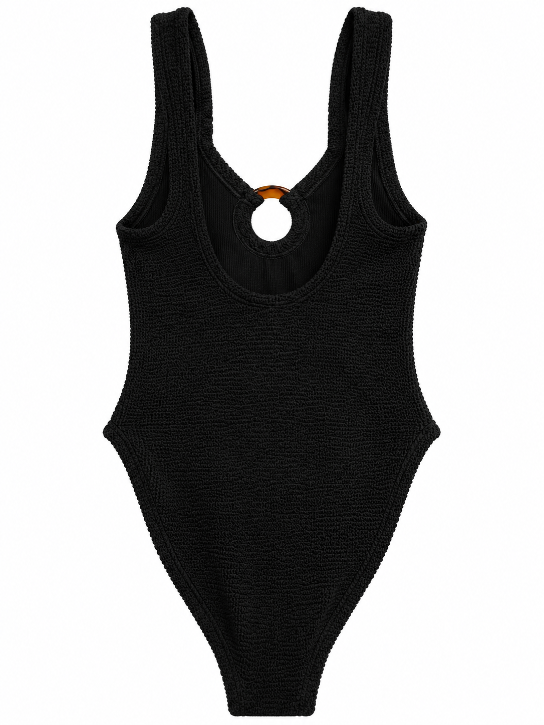 Hunza G Celine Plunge Black Textured One-Piece Swimsuit – One Size ladies