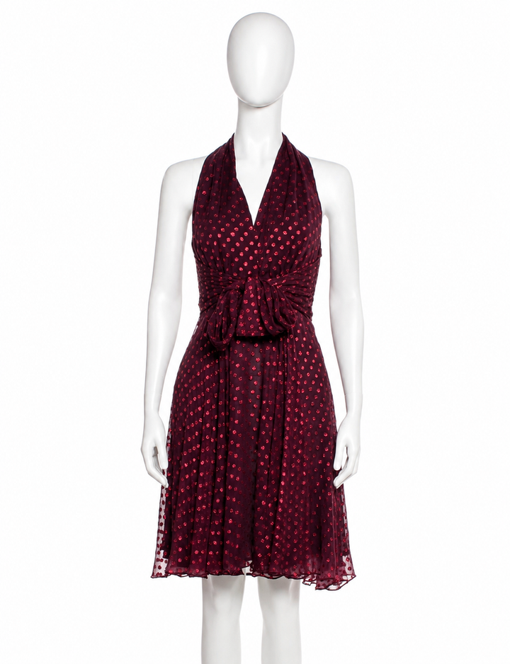 Gucci Silk Halter Dress Burgundy Red Polka Dot Size IT 38 / UK 6 / US 2 ladies