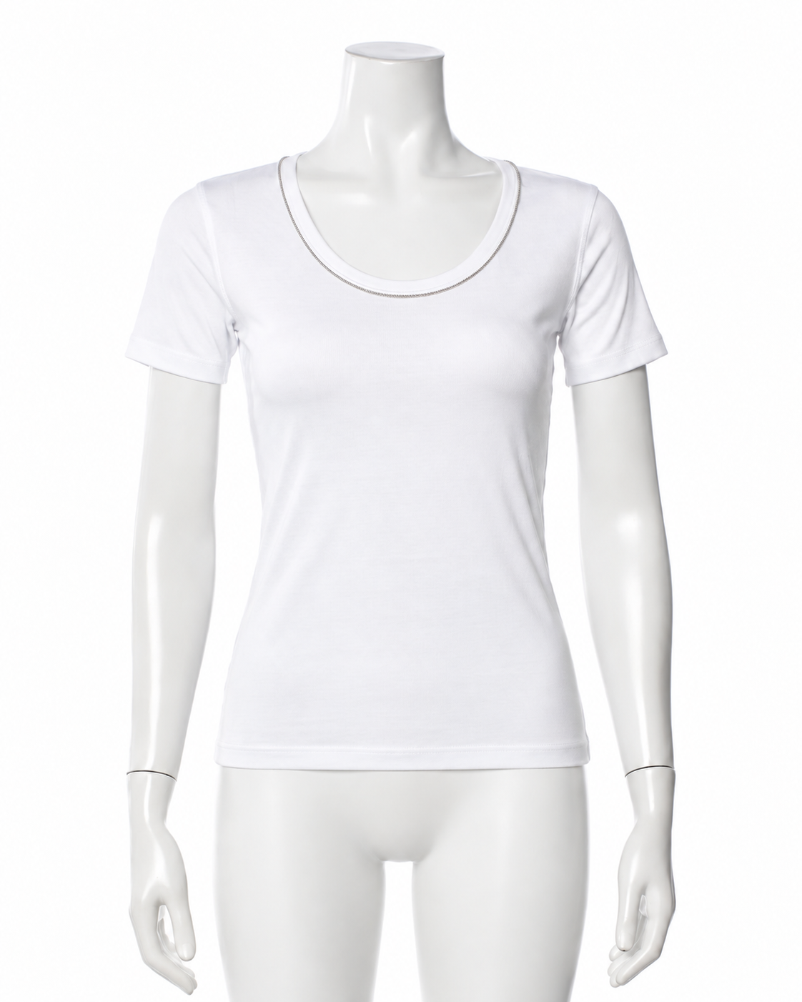Fabiana Filippi White Cotton T-Shirt with Monili Trim – Size S ladies