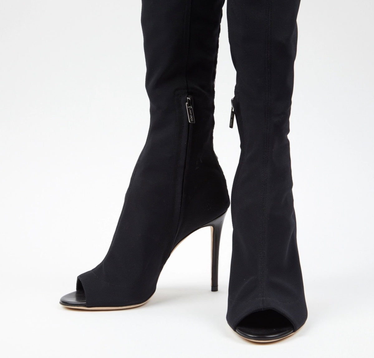 Jimmy Choo Black Mesh Over-the-Knee Peep-Toe Stiletto Boots – Size 37 ladies