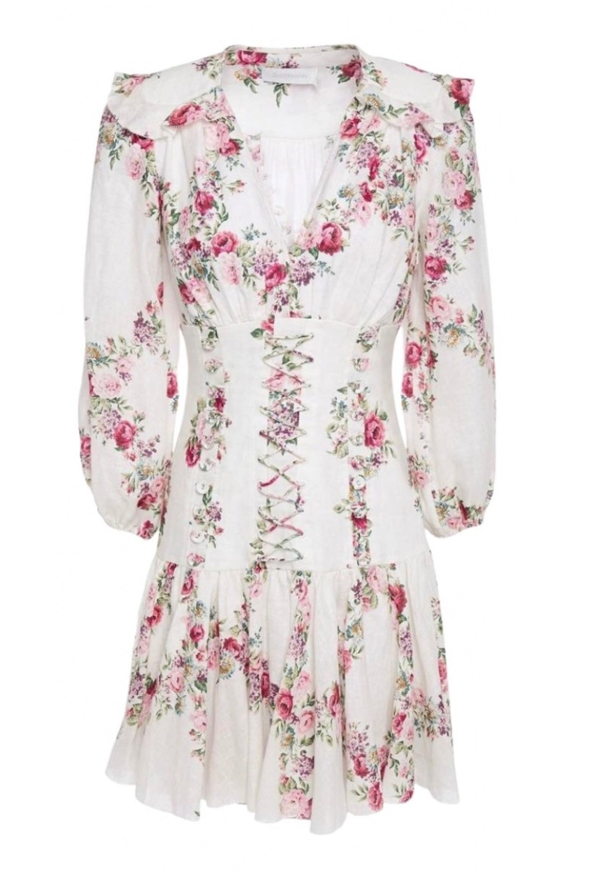 ZIMMERMANN HONOUR CORSET MINI DRESS FLORAL PRINT LINEN Size 2 ladies