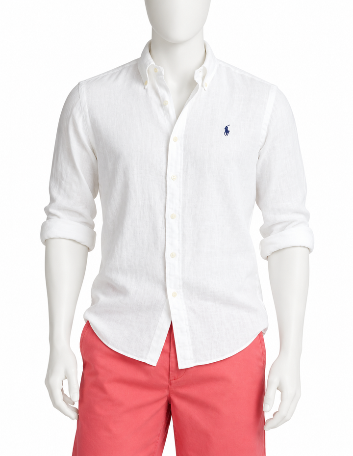 Polo Ralph Lauren Men’s White 100% Linen Shirt – Size M – Classic Fit