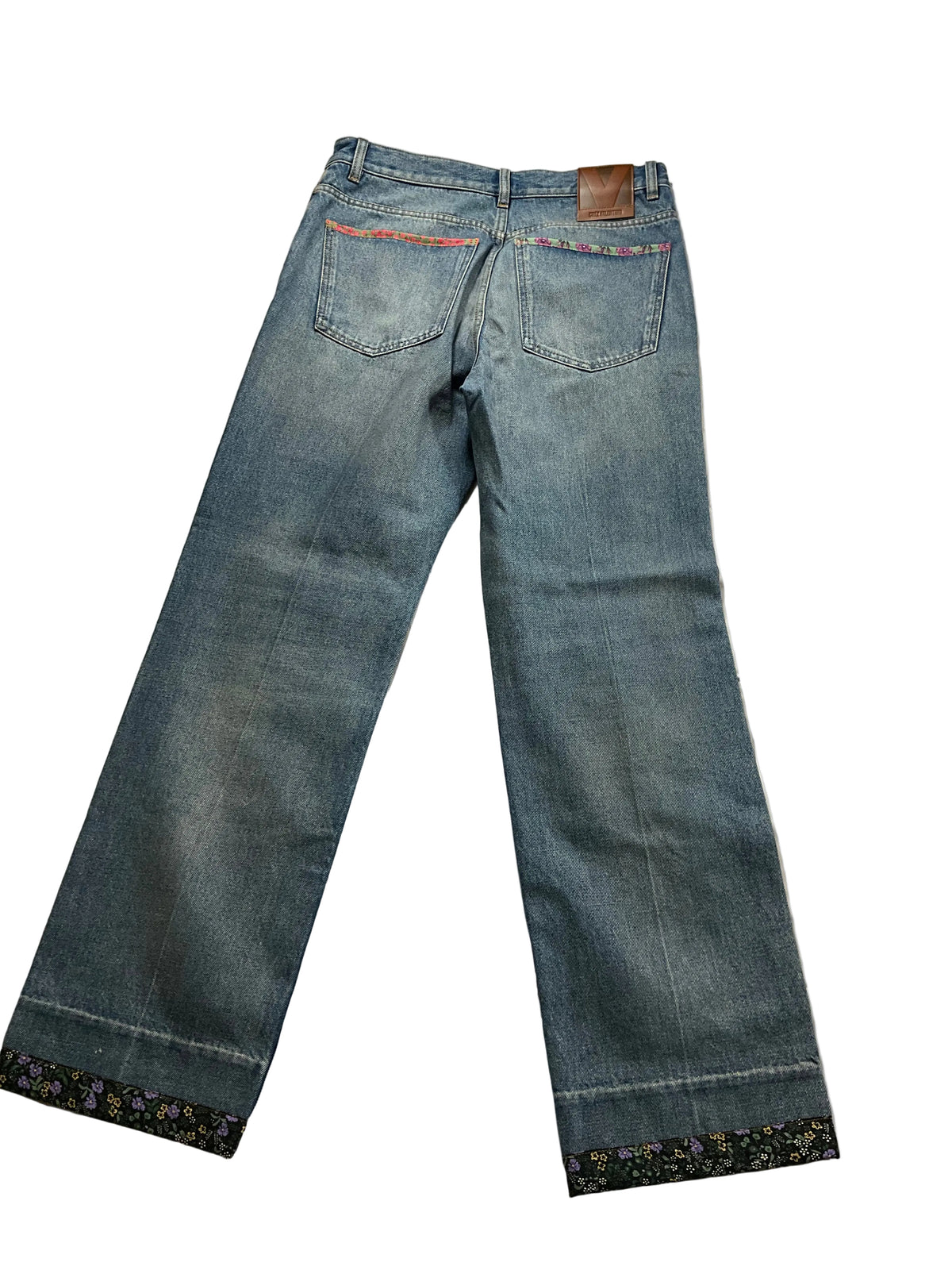 Valentino 2025 Logo Patch Floral-Trim Denim Jeans Size 27 ladies