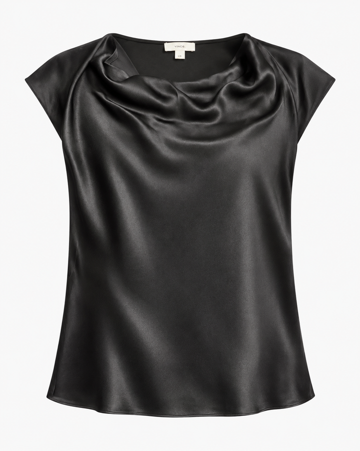 Vince Black Silk Cowl Neck Blouse size L ladies