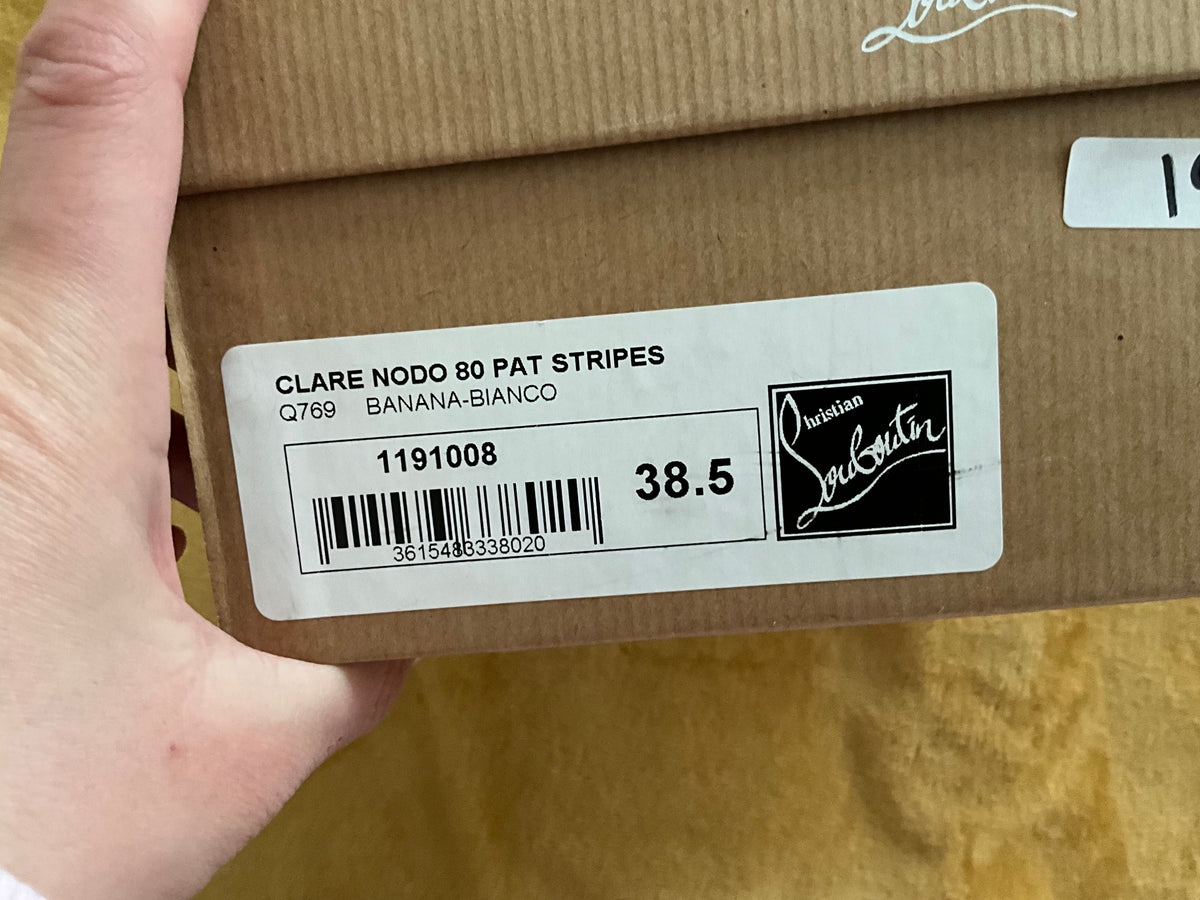 Christian Louboutin Patent Stripes Clare Nodo 80 Pumps Banana White Size 38.5 ladies