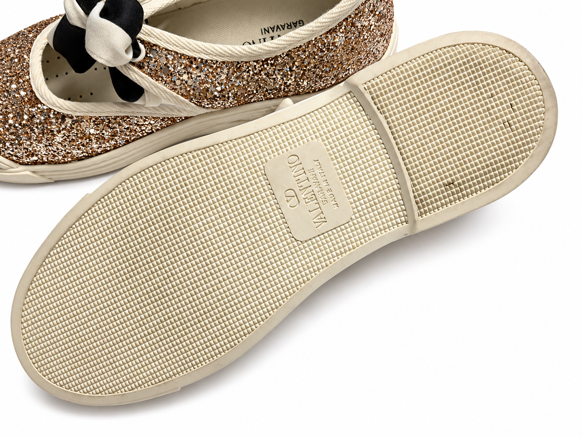 Valentino Garavani Bay By Bay Glitter Ballerina Sneakers Flats Gold Size 38.5 ladies