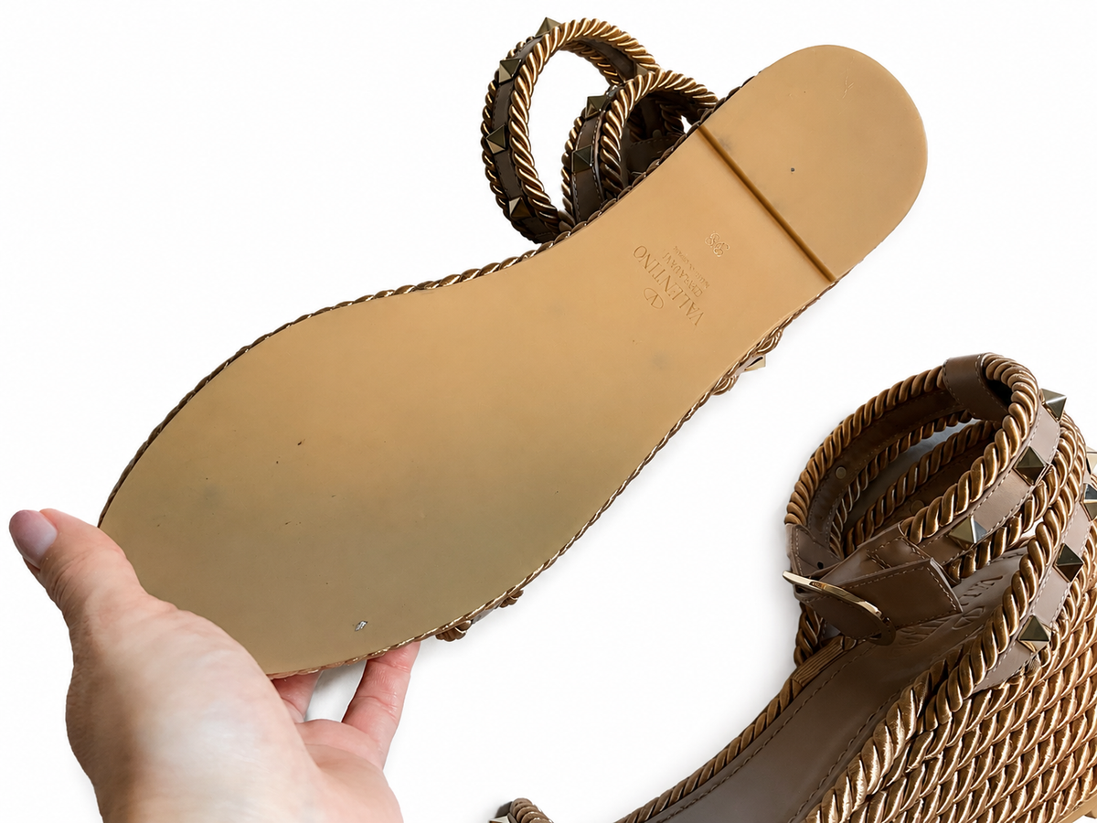 Valentino Rockstud Rope Sandals In Calfskin 45mm ladies