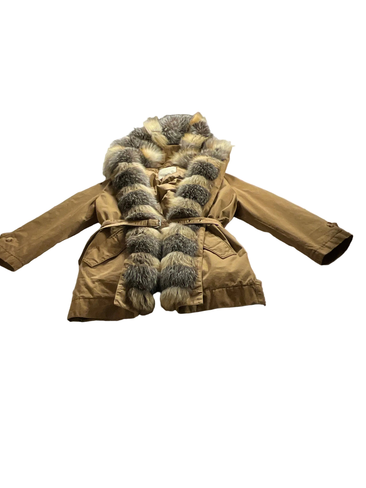 ERMANNO SCERVINO Brown Fur Parka Down Feathers Jacket Size 38 XS ladies