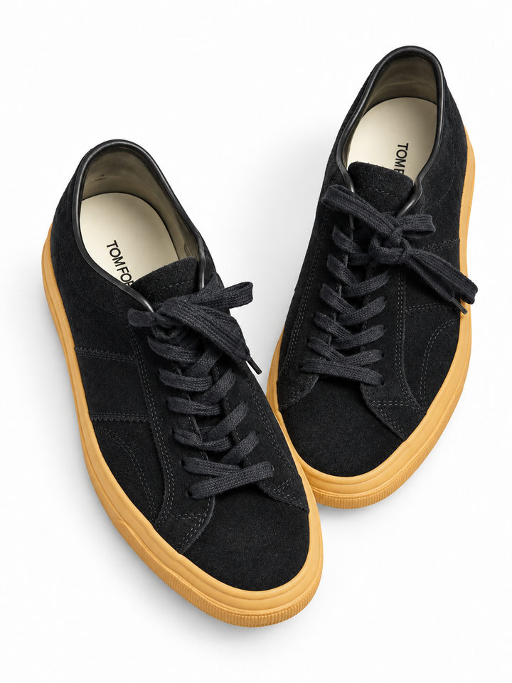 Tom Ford Black Suede Low-Top Trainers with Gum Soles – Size 8½ / EU 41.5 men