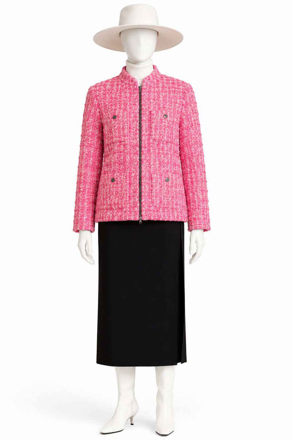 Herno Pink Tweed Bouclé Down Puffer Jacket – Size IT 42 ladies