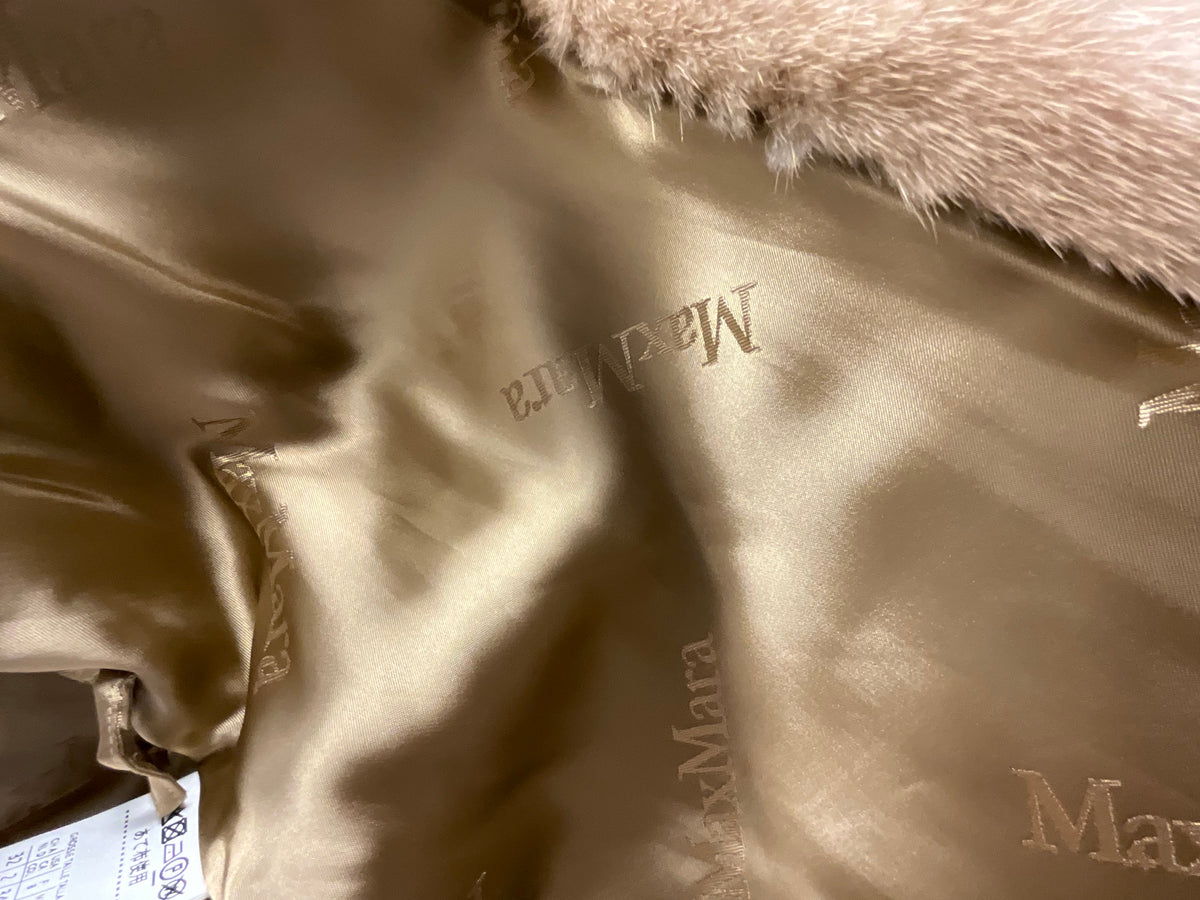 MAX MARA Marilyn hooded beige cashmere wrap coat with mink fur trim size UK 4 F 34 US 2 ladies