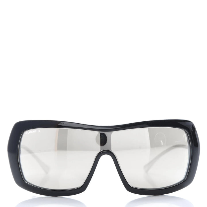 Chanel Acetate Silver Metal Shield Sunglasses 71336 Black ladies