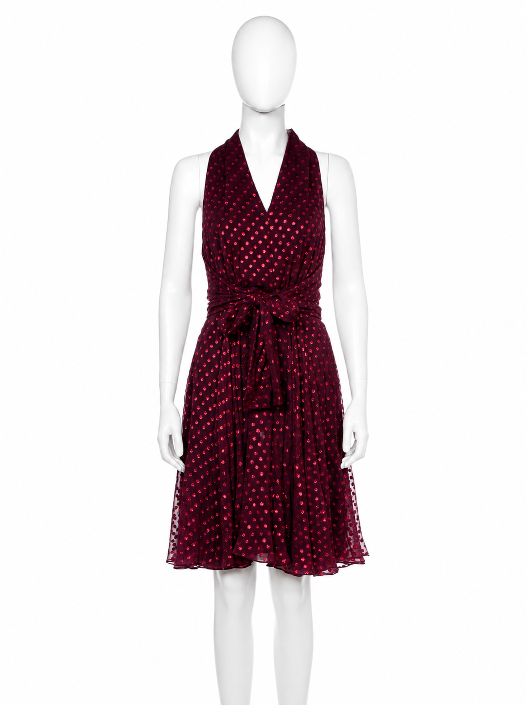 Gucci Silk Halter Dress Burgundy Red Polka Dot Size IT 38 / UK 6 / US 2 ladies