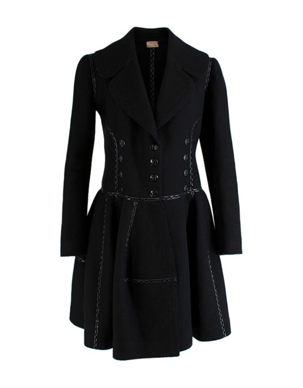 AZZEDINE ALAÏA ALAIA Wool Leather Trim Coat Fit & Flare F 38 US 6 UK 10 ladies