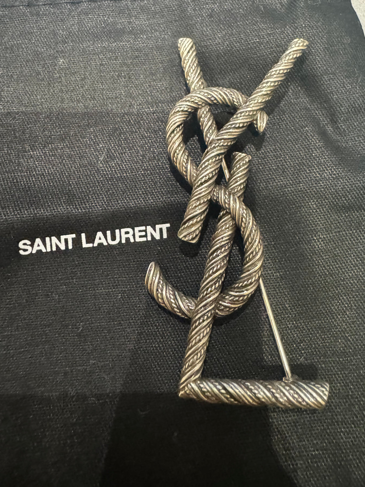Saint Laurent YSL INTERLACED ROPE BROOCH SILVER ladies