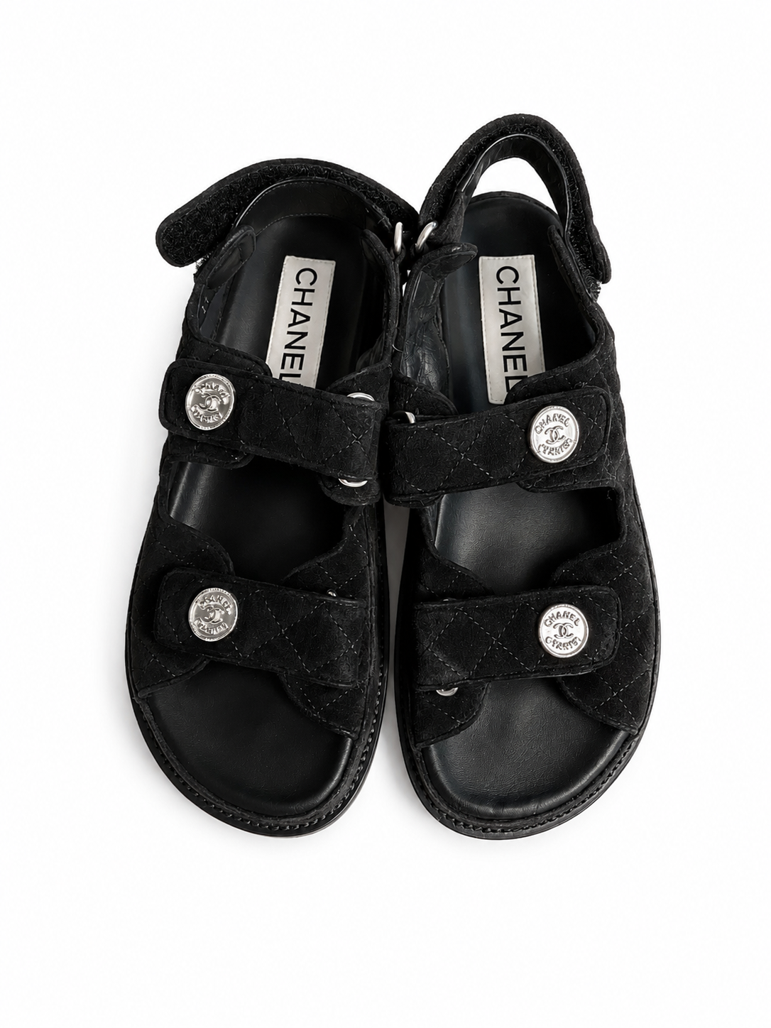 Chanel Suede Leather Dad Sandals in Black Size 38 1/2 UK 5.5 US 8.5 ladies