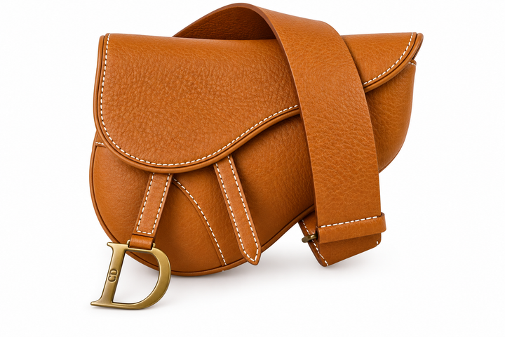 Christian Dior by John Galliano 2003 Tan Leather Saddle Belt Bag Vintage Size 90 ladies