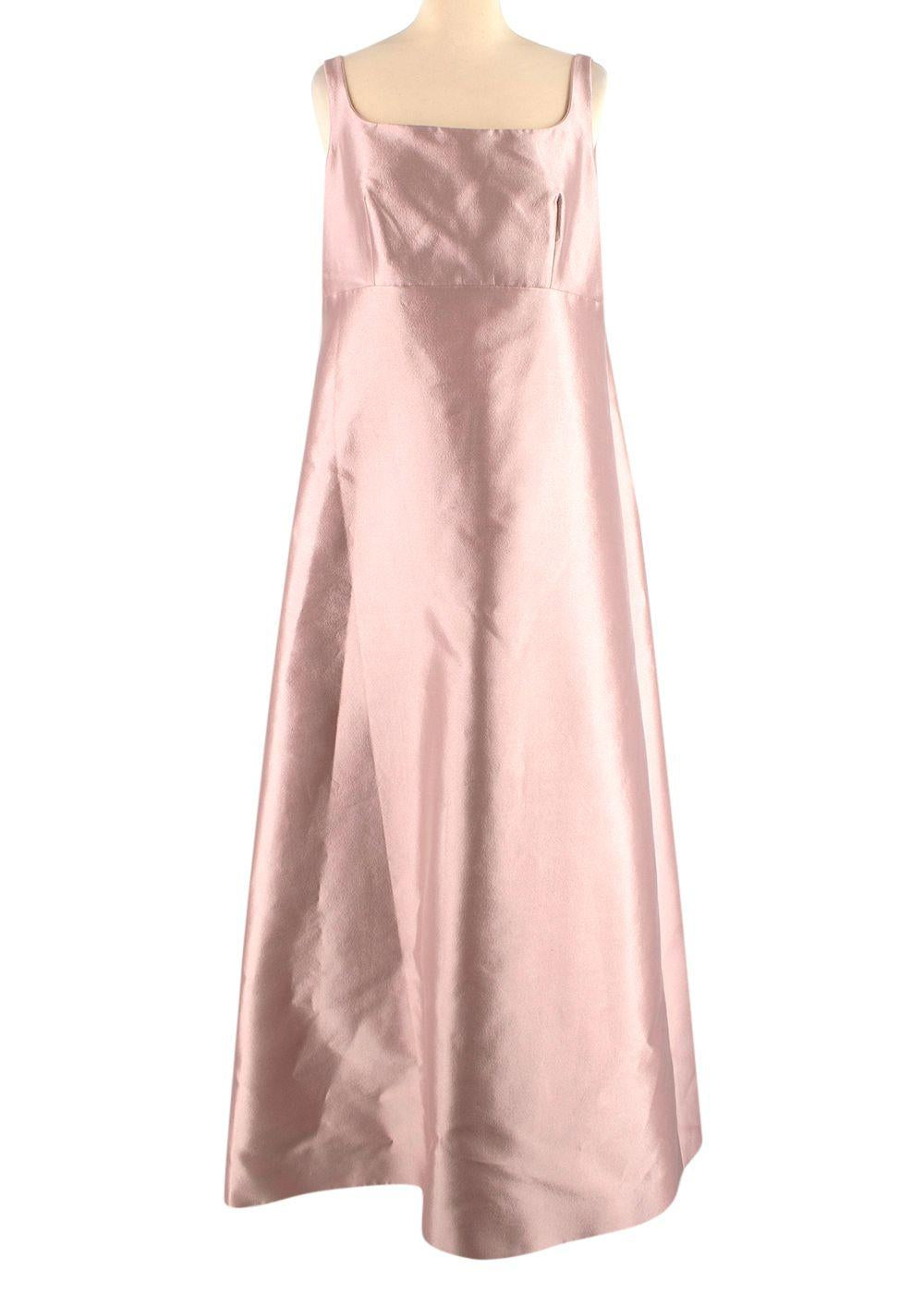 Prada Pink Silk A-line Gown with Crystal & Feather Embellished Cape Overlay Size I 44 L large ladies