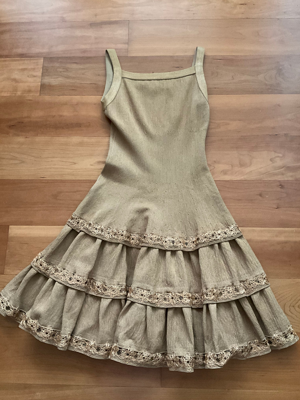 AZZEDINE ALAÏA ALAIA Brown Raffia Flower Knit MINI DRESS F 36 UK 8 US 4 ladies