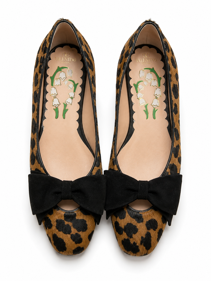 Valentino Garavani Bowow Ballerina Flats – Pony-Effect Calfskin Animal Print size 38.5 ladies