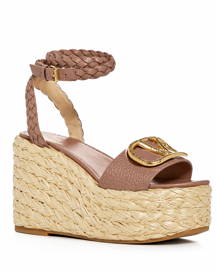 Valentino Garavani Women's Vlogo Wedge Platform Espadrille Sandals Size 38 ladies