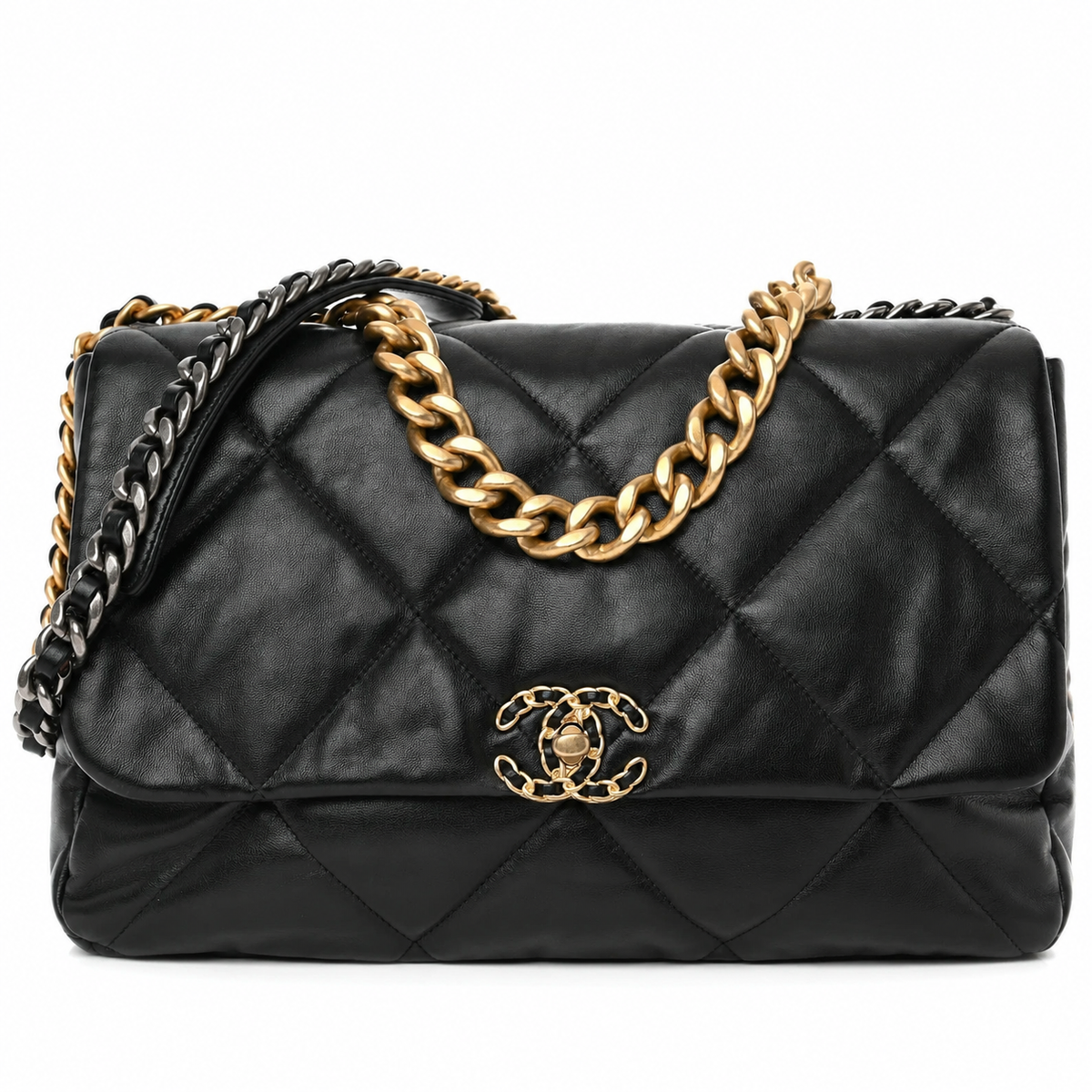 Chanel 19 Maxi Flap Bag – Black Lambskin Leather Handbag ladies