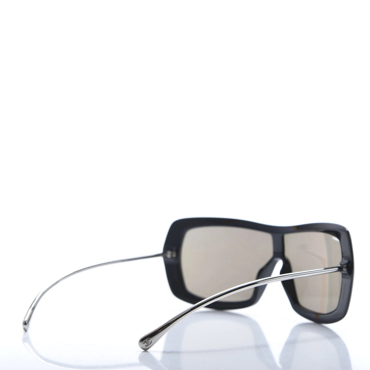 Chanel Acetate Silver Metal Shield Sunglasses 71336 Black ladies