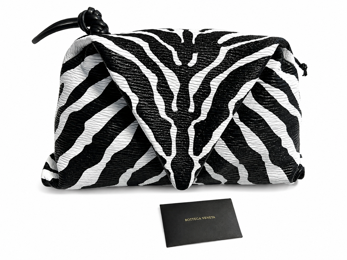 Bottega Veneta Nappa BV Trine Clutch Zebra Black White Lambskin Leather ladies
