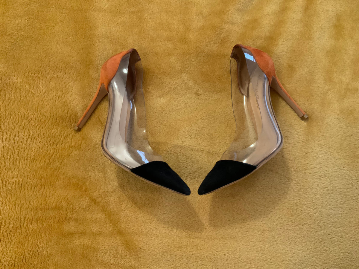 GIANVITO ROSSI - 4.5" Suede- PVC PUMPS HEELS SHOES SIZE 36 1/2 US 6.5 UK 3.5 ladie