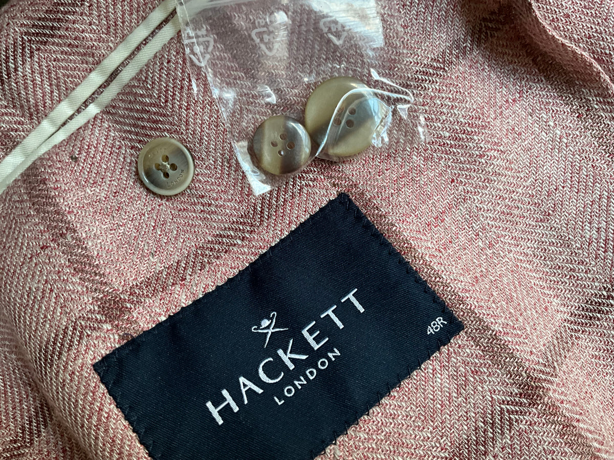 Hackett London Men Pink Wool & Linen Notch Lapel Blazer Jacket Sz UK 48R US 38R men