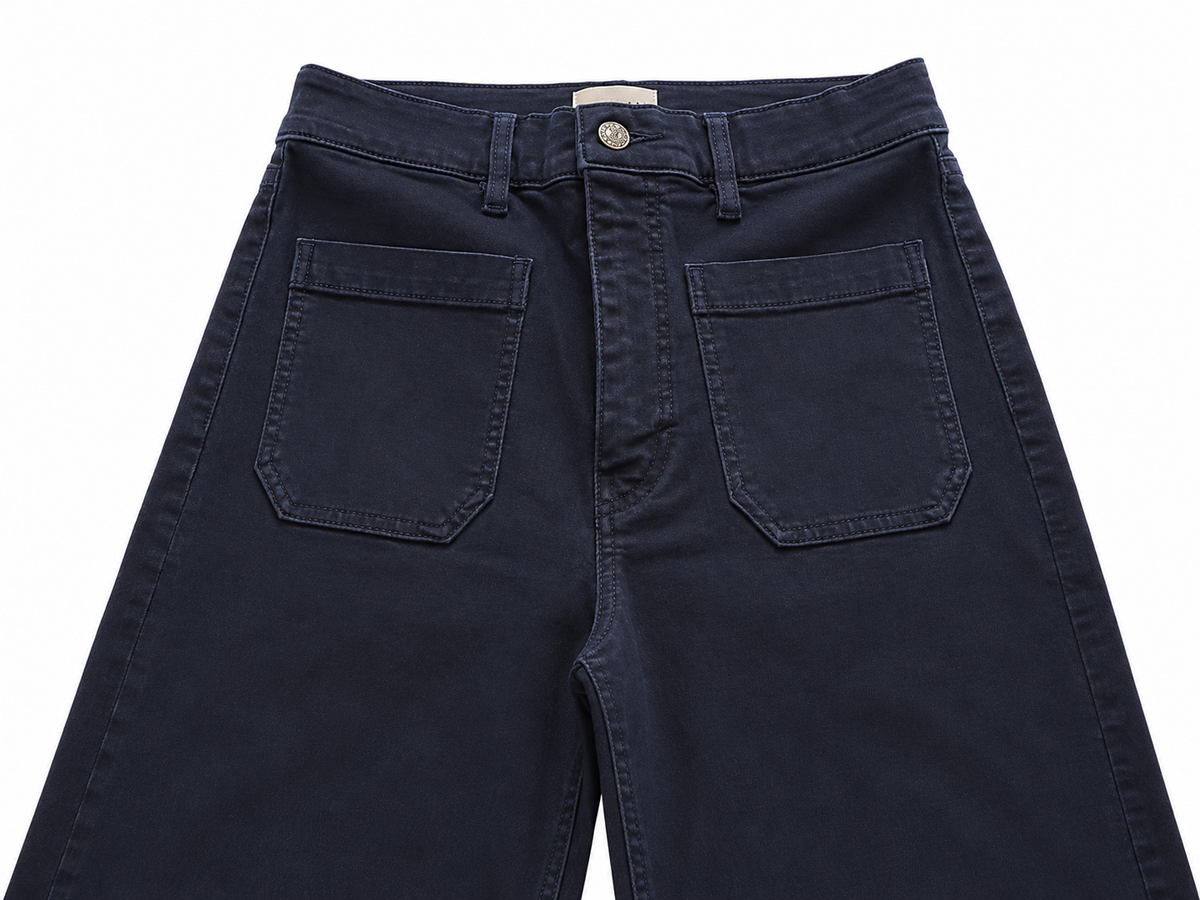 FRAME Navy Blue High-Waisted Wide-Leg Cropped Jeans – Size 29 ladies