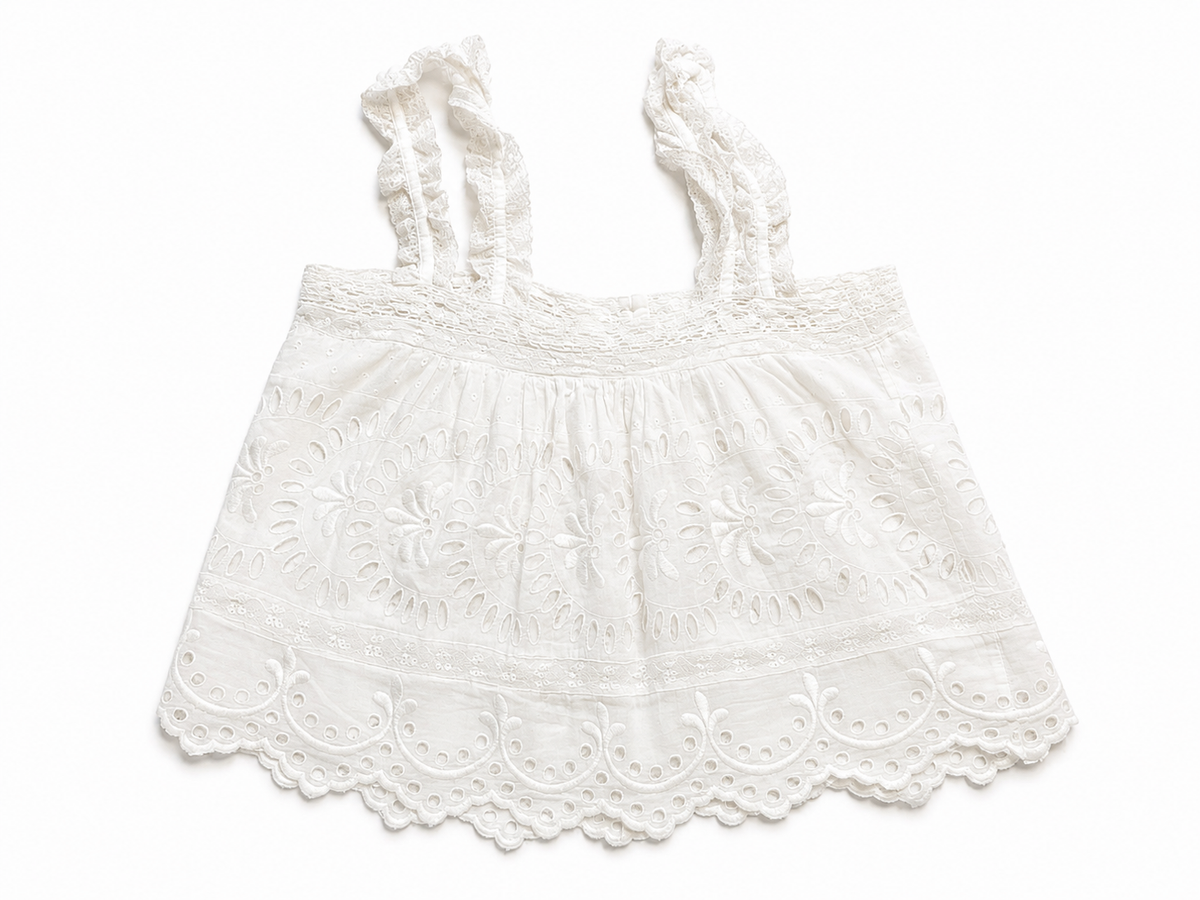 LoveShackFancy Luanne Crochet-Trimmed Embroidered Cotton Voile Top size M medium ladies