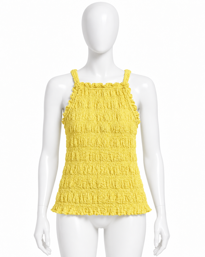 M&S Pale Yellow Textured Shirred Camisole Top – Size UK 12 ladies