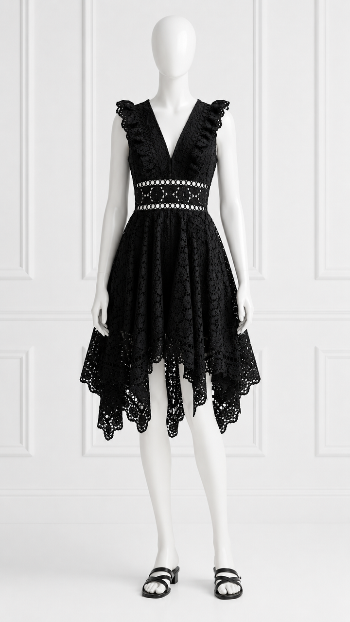 ZIMMERMANN BLACK DIVINITY WHEEL DAY BRODERIE DRESS SIZE 1 S SMALL