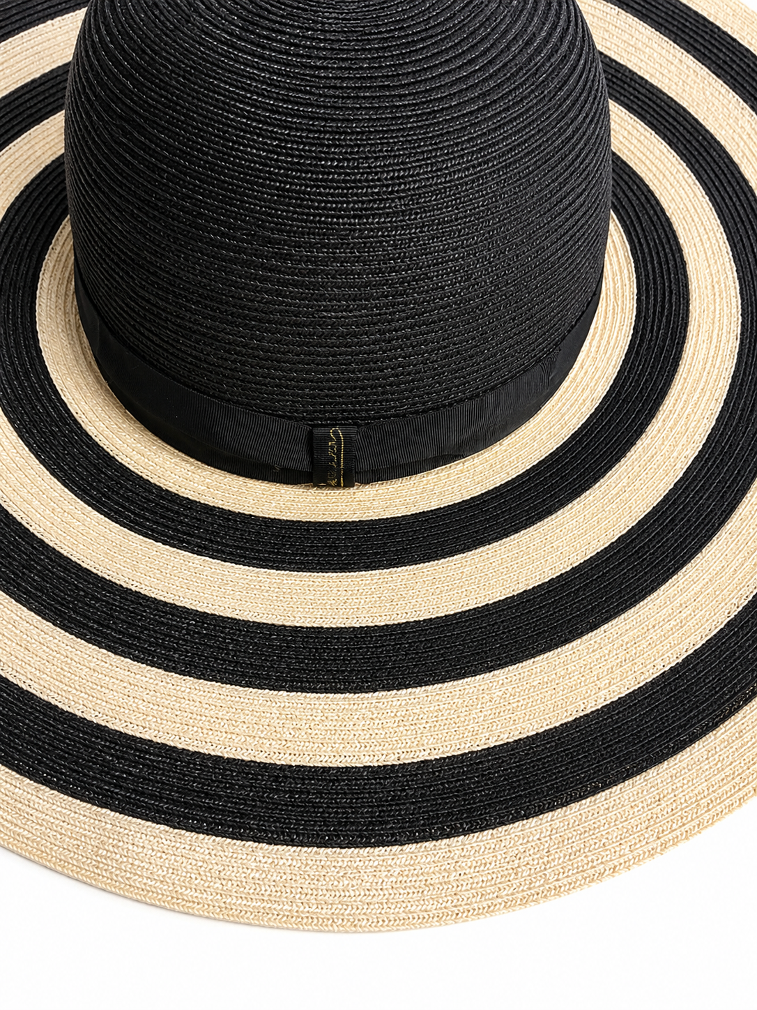 Borsalino Black & Natural Striped Wide-Brim Hemp Hat – Size M ladies